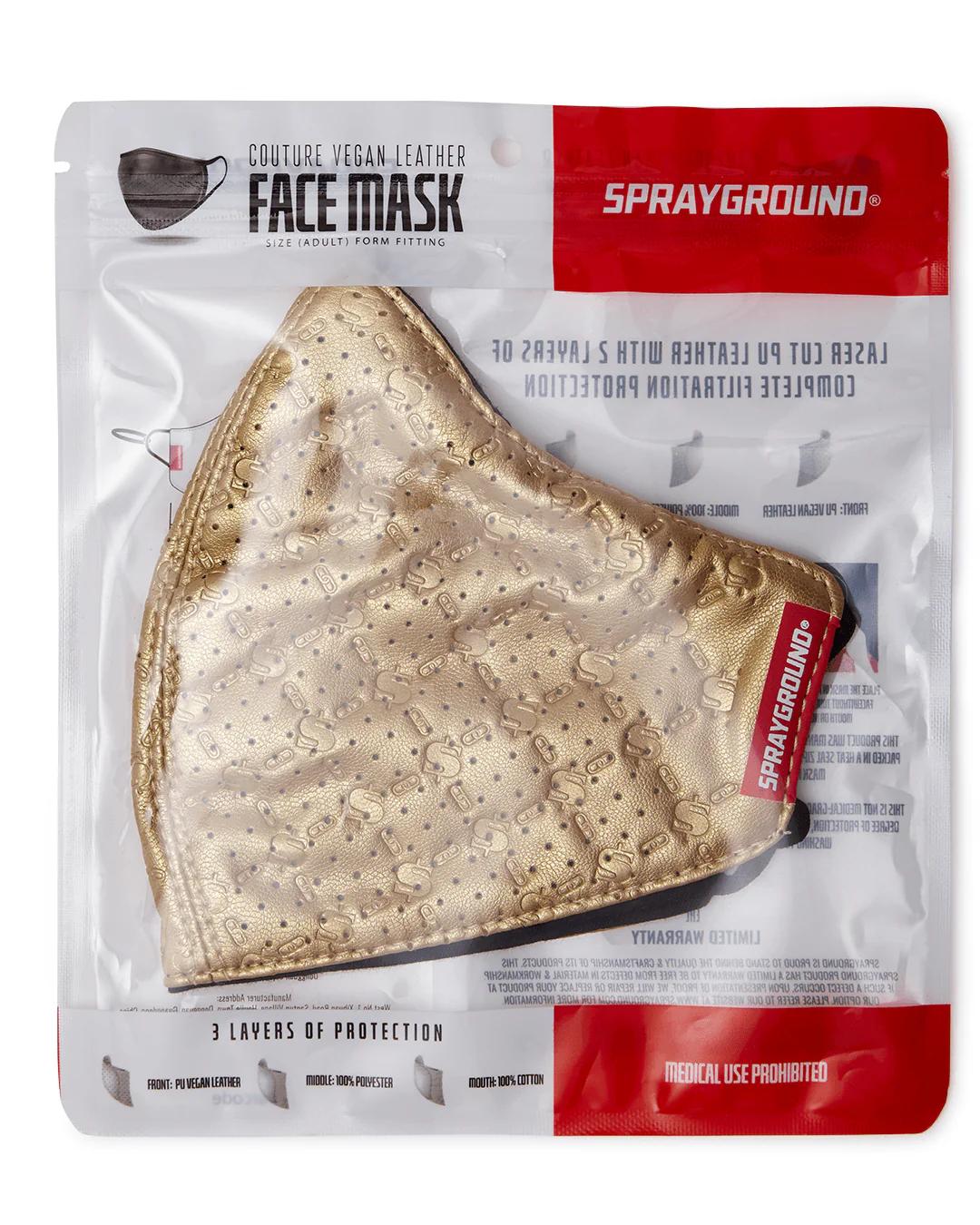 Sprayground GOLD MONEY PATTERN VEGAN LEATHER FACE MASK
