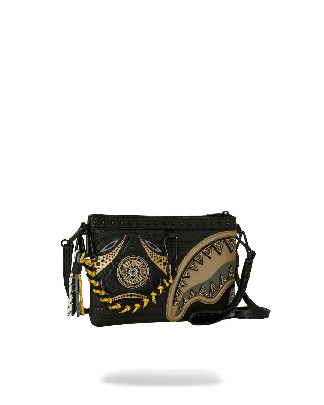 Sprayground A.I. AFRICAN INTELLIGENCE SHARKS OF THE GOLD OCEAN CROSSOVER CLUTCH -