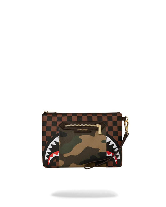 Sprayground EXTERIOR GOLD ZIP POCKET SHARKS IN PARIS CROSSOVER CLUTCH