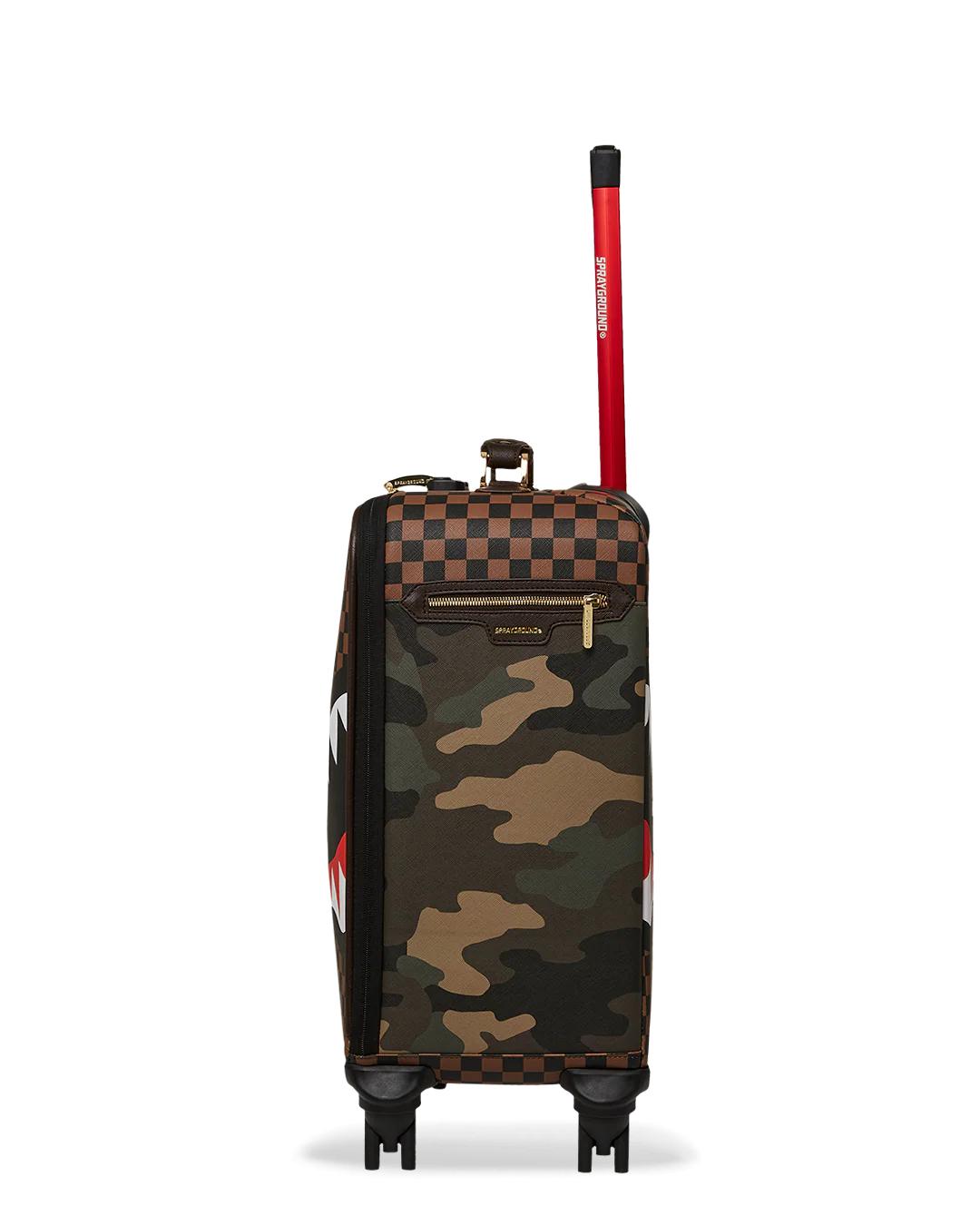 Sprayground EXTERIOR GOLD ZIP POCKET SHARKS IN PARIS JETSETTER CARRY-ON LUGGAGE