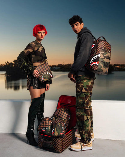 Sprayground EXTERIOR GOLD ZIP POCKET SHARKS IN PARIS JETSETTER CARRY-ON LUGGAGE